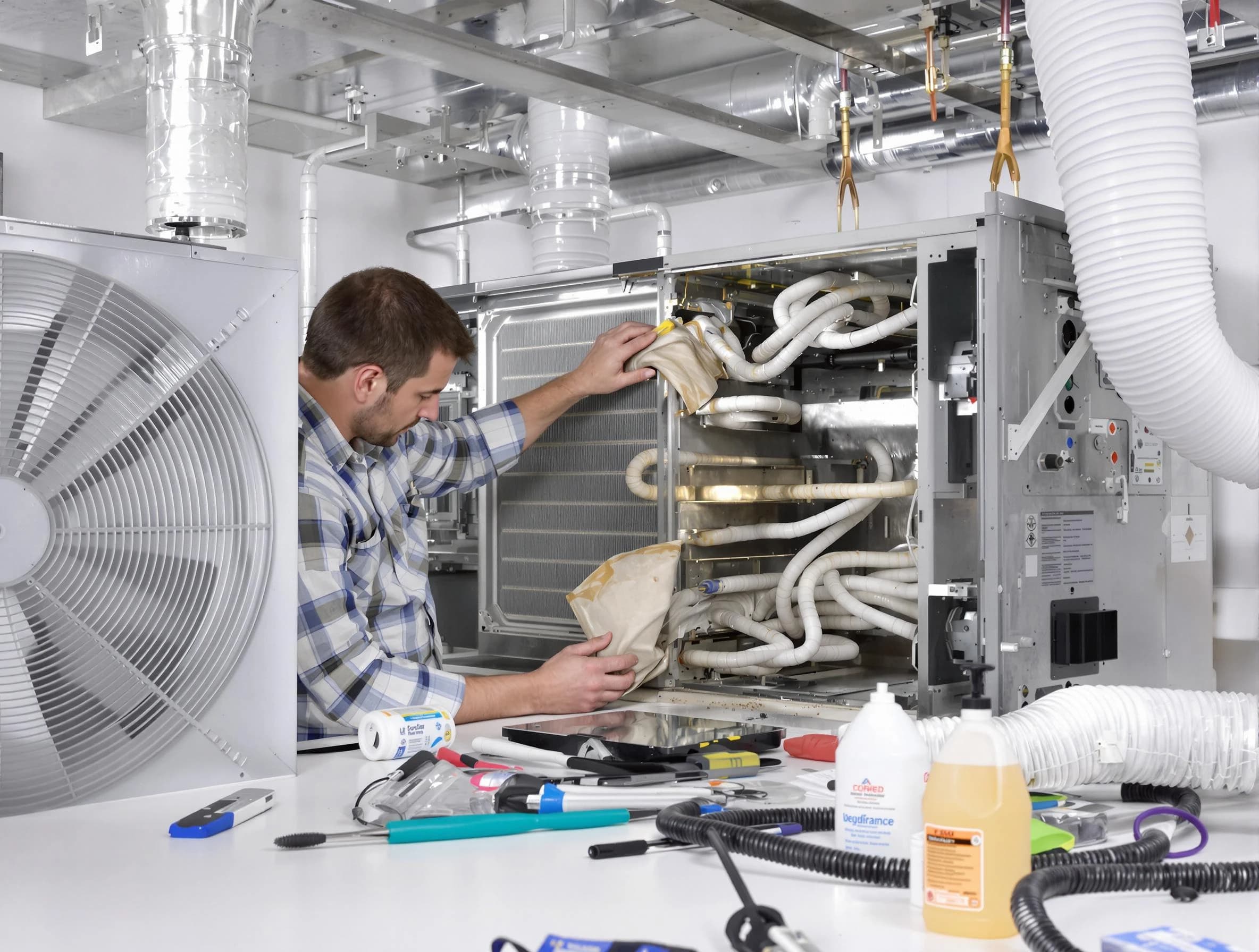 Milford Air Duct Cleaning specialist performing precision AC coil cleaning in Milford