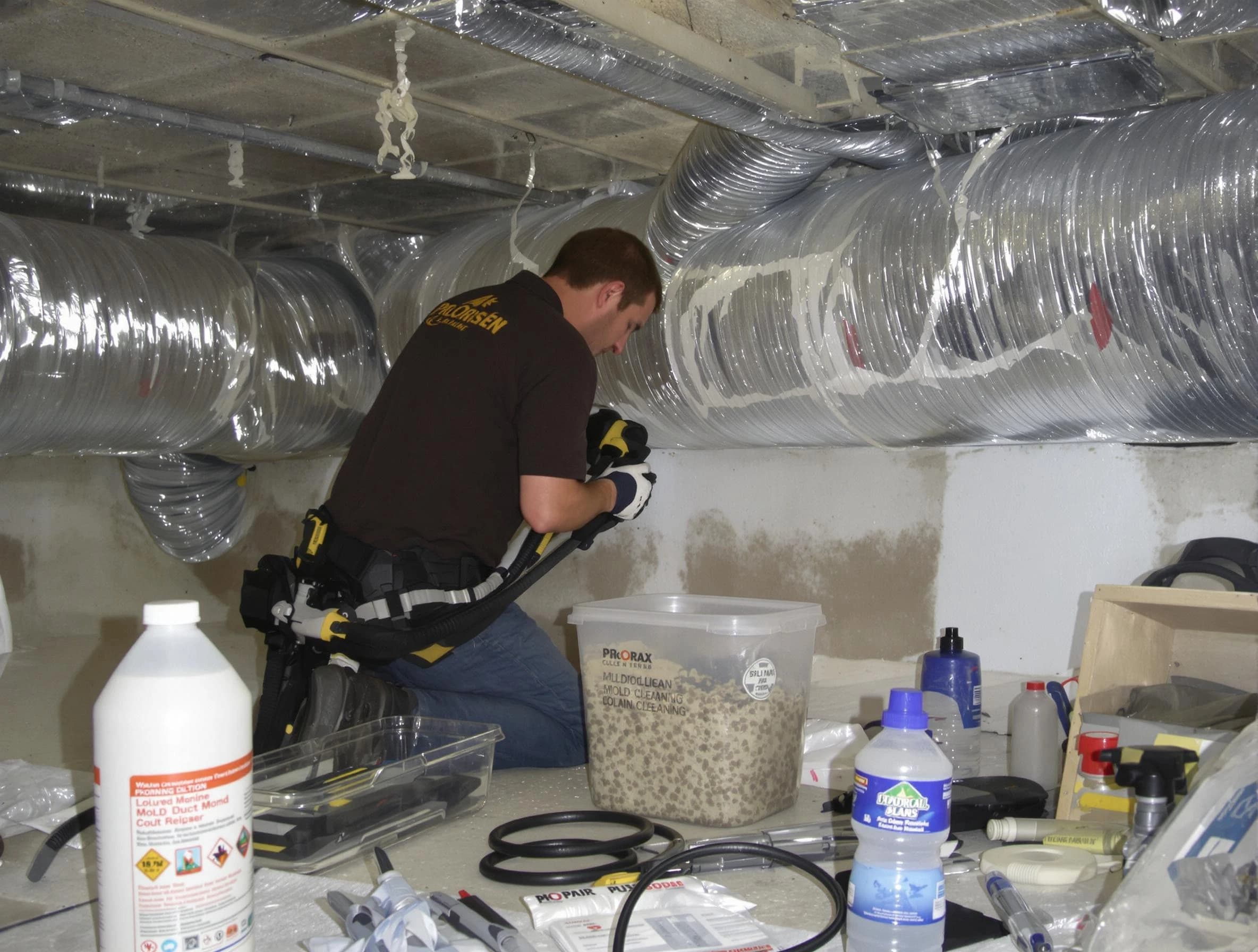 Milford Air Duct Cleaning specialist performing professional mold removal from air ducts in Milford