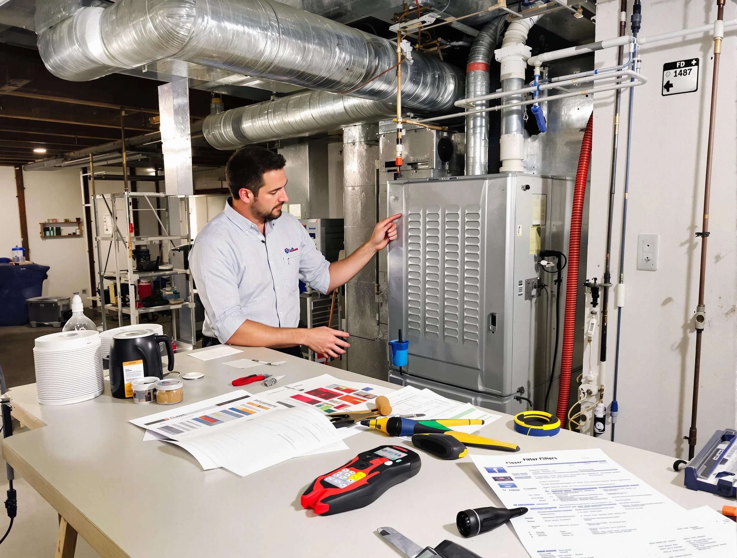 Milford Air Duct Cleaning inspector conducting detailed filter system evaluation using professional diagnostic tools in Milford