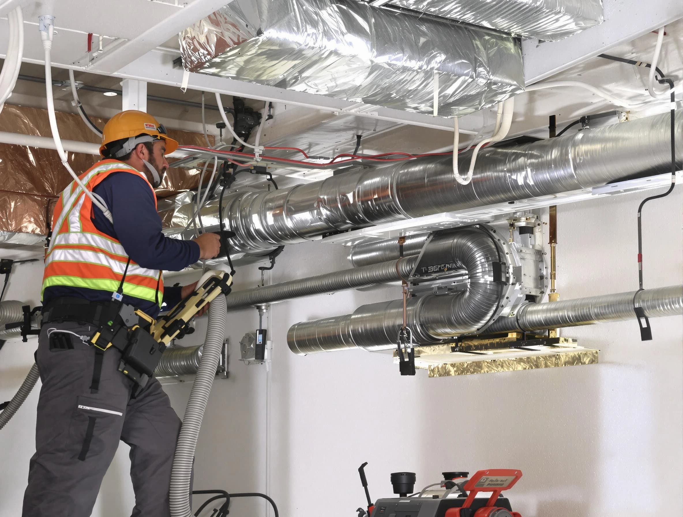 Milford Air Duct Cleaning technician performing precision vacuum insulation removal in a residential property in Milford