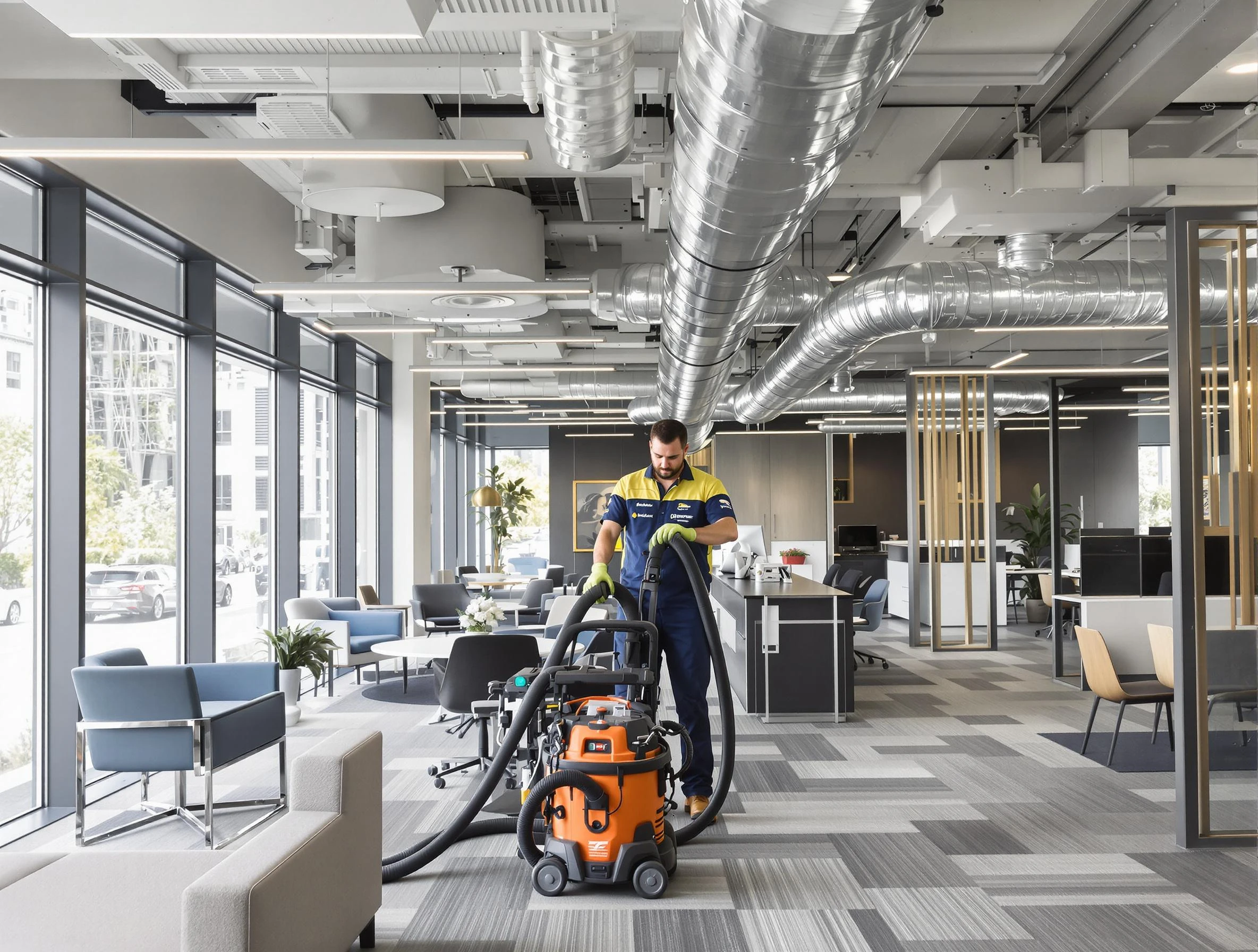 Milford Air Duct Cleaning team performing thorough commercial duct cleaning at a Milford business center